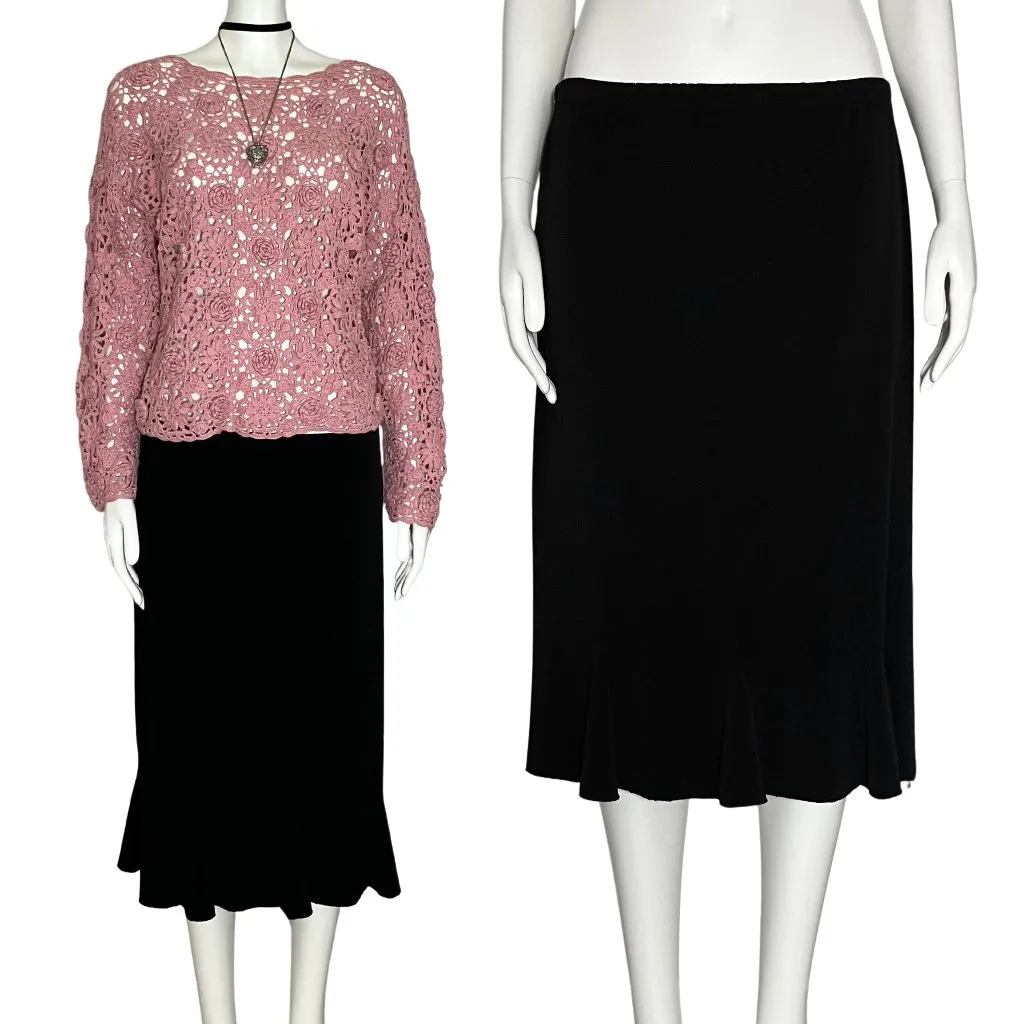 Vintage 90s Y2K Black Whimsigoth Midi Skirt Ruffle Hem. Medium. Romantic Classic - Image 2