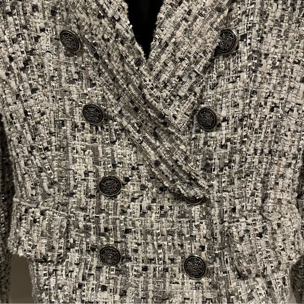 Y2K style Aqua chunky metallic thread tweed blazer double breasted - Image 6