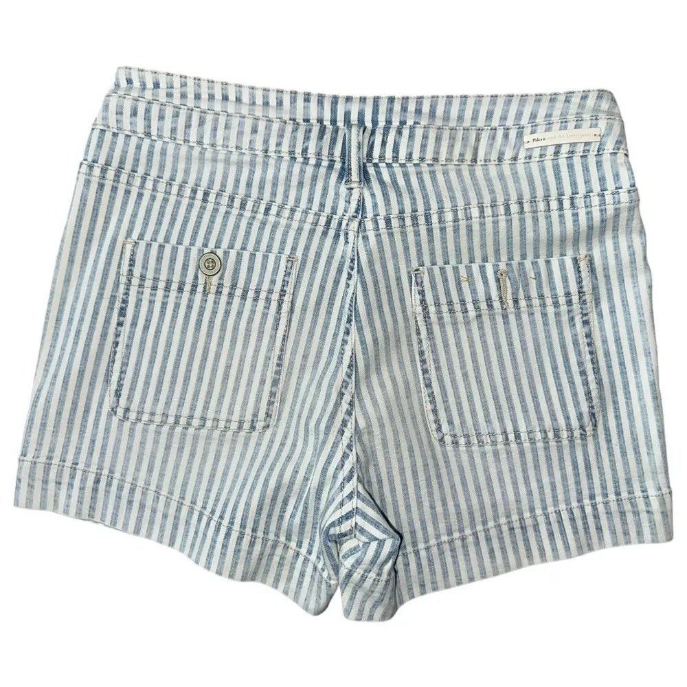 Pilcro Women’s 28 Blue White Striped Ultra High Rise Patch Pocket Denim Shorts - Image 4