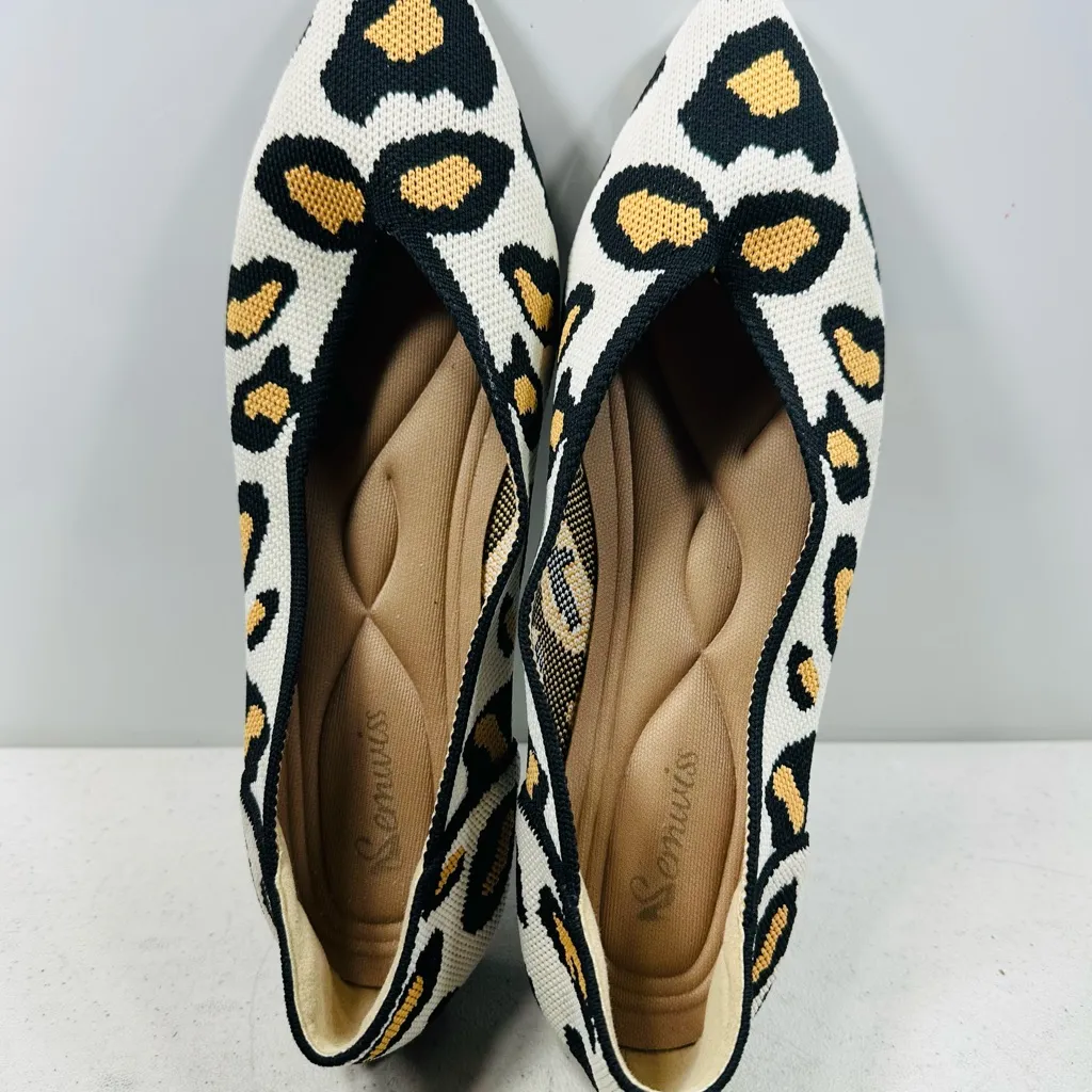 Semwiss Ballet Flats Womens Size 8.8,5(42) Shoes Leopard Print Point Toe Comfort Black - Image 4