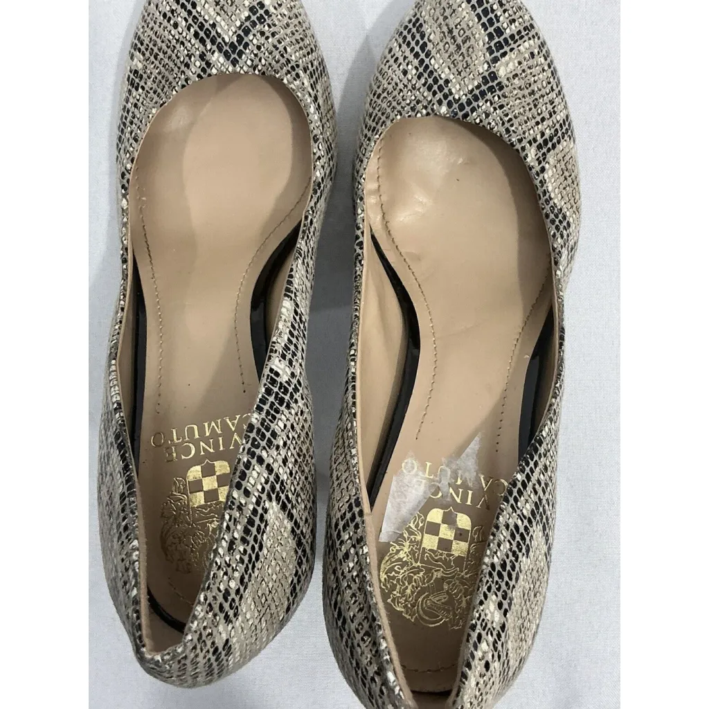 Womans Vince Camuto Size 8mm Brown Beige Snake Print Slip On Heel Pumps - Image 6