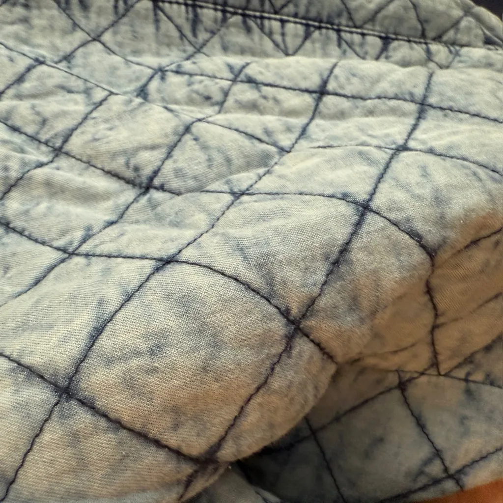 Blue Quilted Denim Bomber Jacket Zip Front Casual Streetwear Layering - Image 12