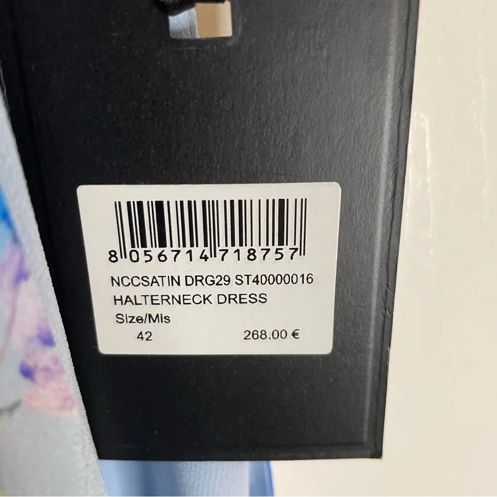 NEW Nara Milano Blue Floral Maxi Silk Dress With Halter Neck US Size 6 - Image 9