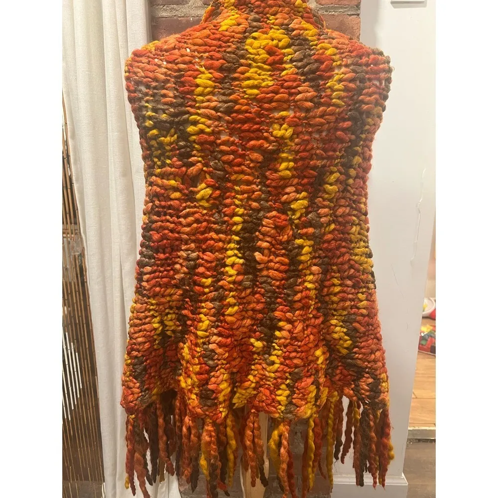 Micco Made in Japan Wool Poncho Orange Size M - Image 8