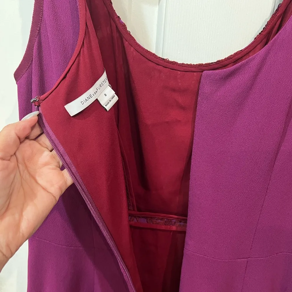 Diane Von Furstenberg Geovana Lace Purple Amethyst/Red Onyx Dress size 8 EUC - Image 10