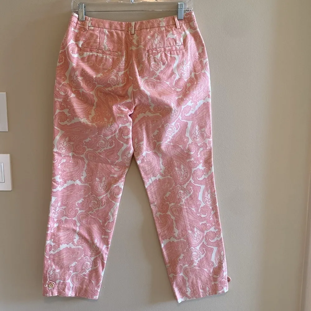 J Crew Favorite Fit VTG Pink Paisley Cotton Capri Pants Size 6 - Image 3
