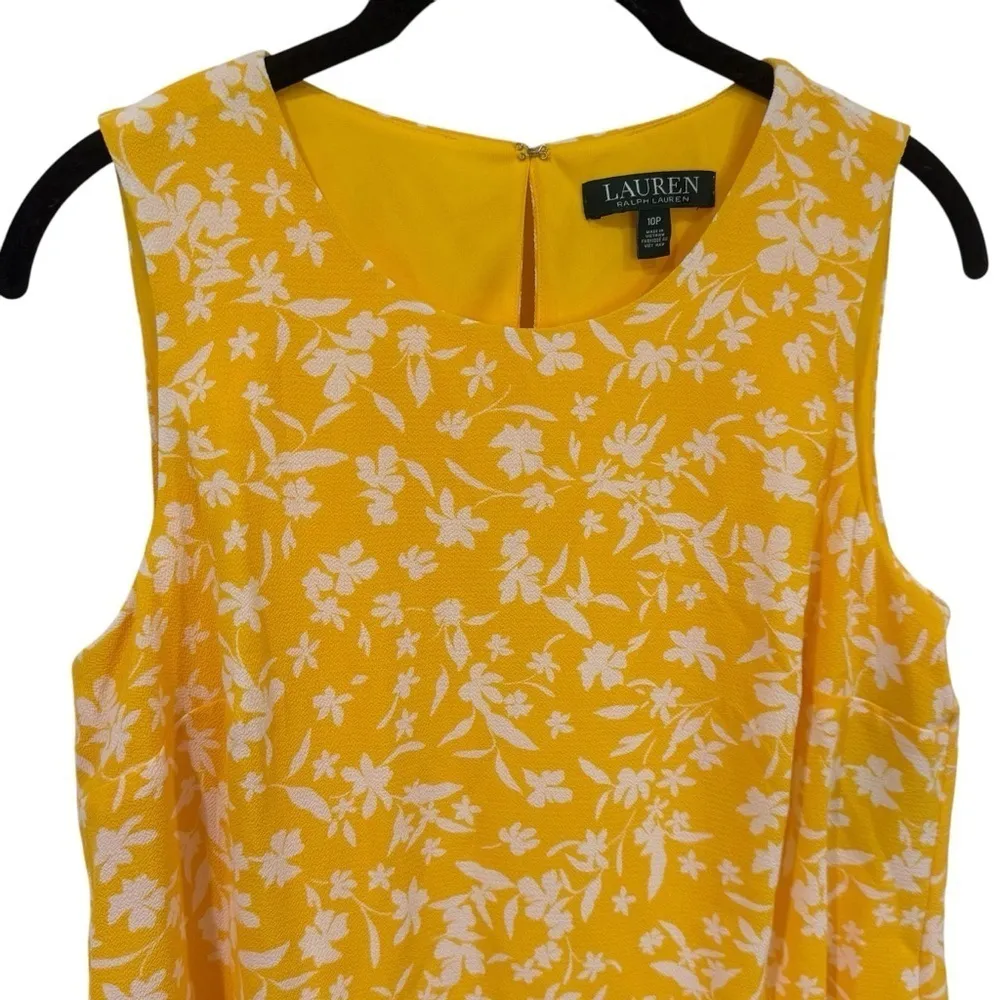 NEW Lauren Ralph Lauren Yellow and White Floral Crepe Shift Dress Size 10P - Image 6