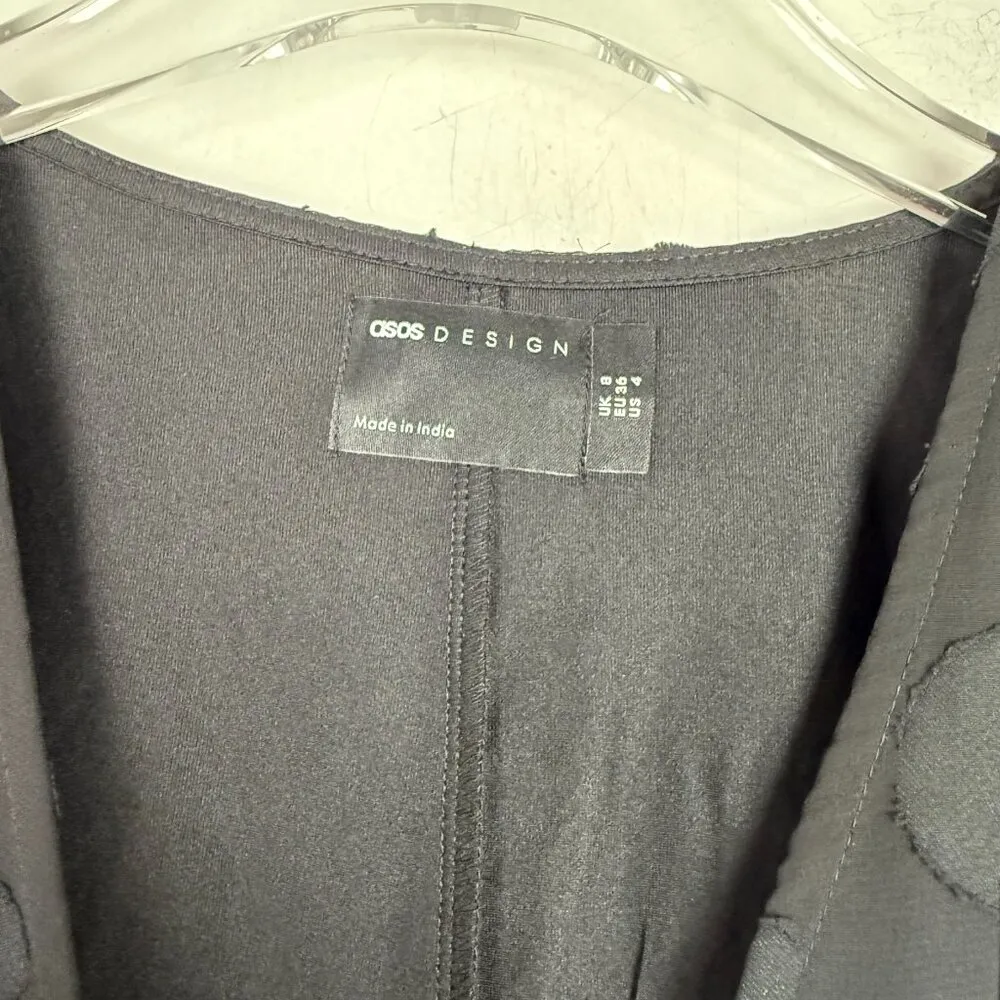 NWT ASOS DESIGN Long Sleeve Ruched Front Skater Mini Dress Black Spot Size 4 NEW - Image 4