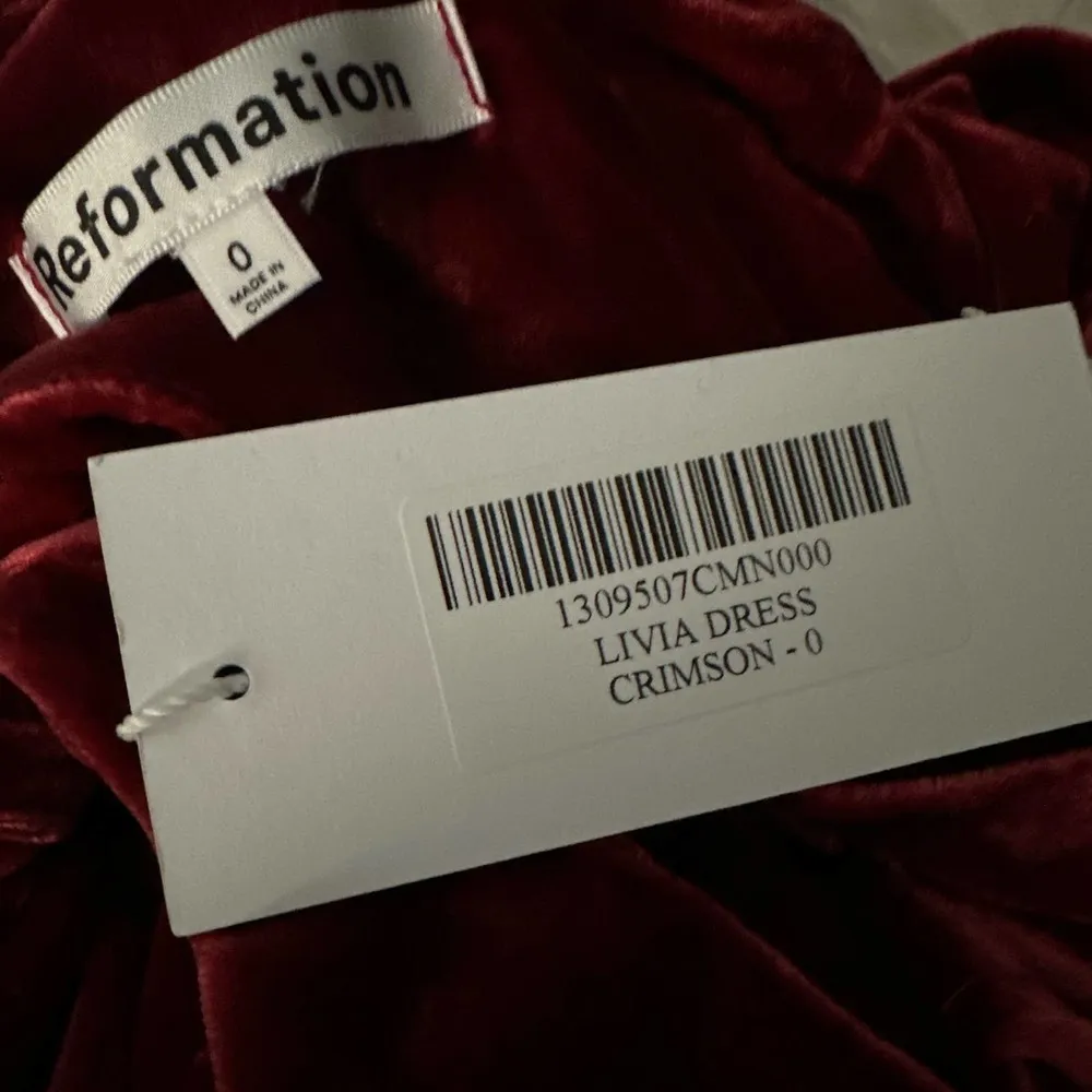 REFORMATION Livia Velvet Silk Dress Puff Sleeves Crimson Red Size 0 - Image 8