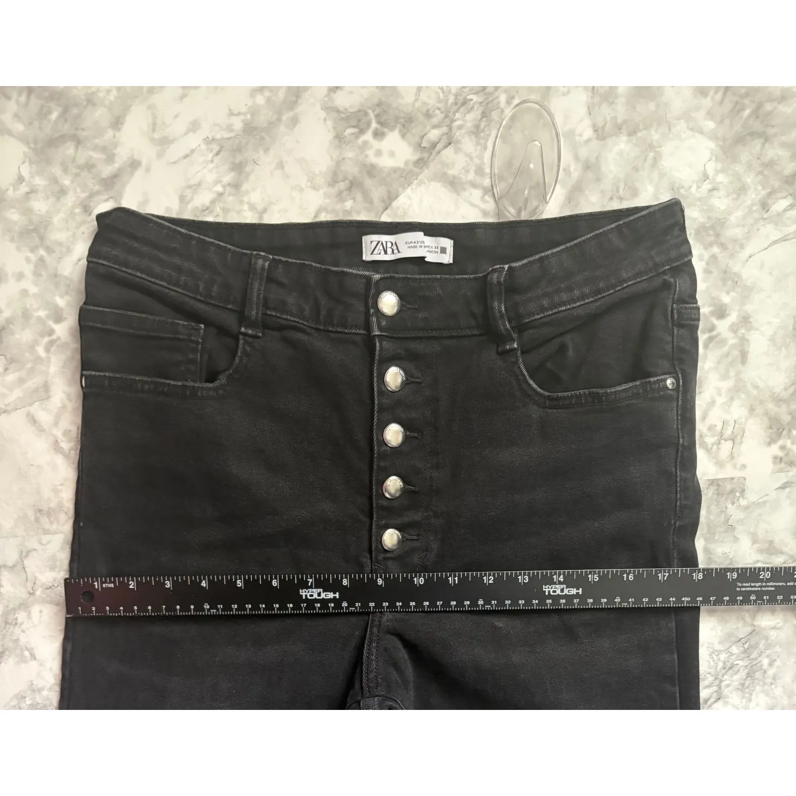 Zara Black High Rise Button Fly Raw‎ Hem Jeans Size 10 - Image 6