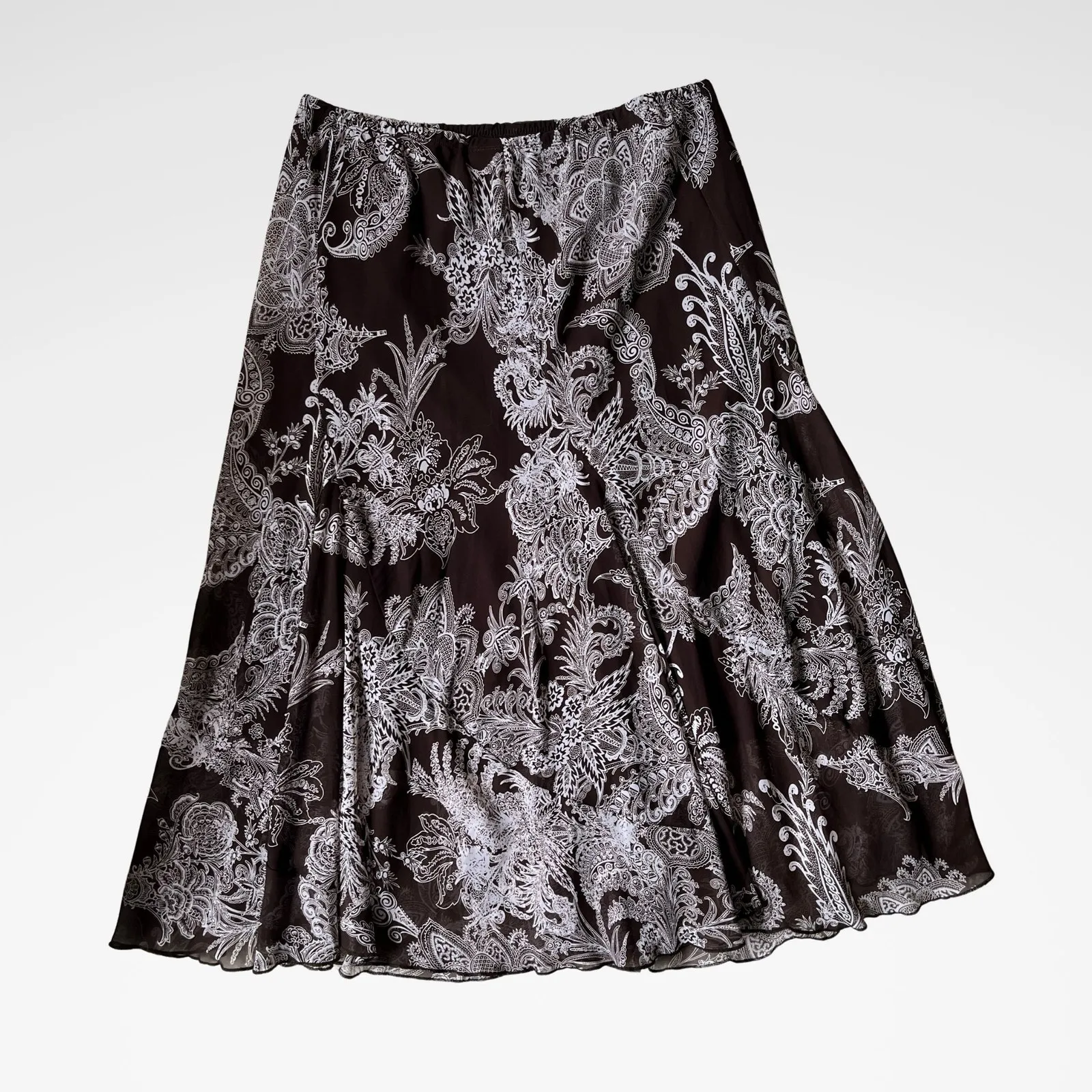 JKLA | Whimsigoth Brown Paisley Lined Flowy Midi Skirt | Women's Size L Size L - Image 3