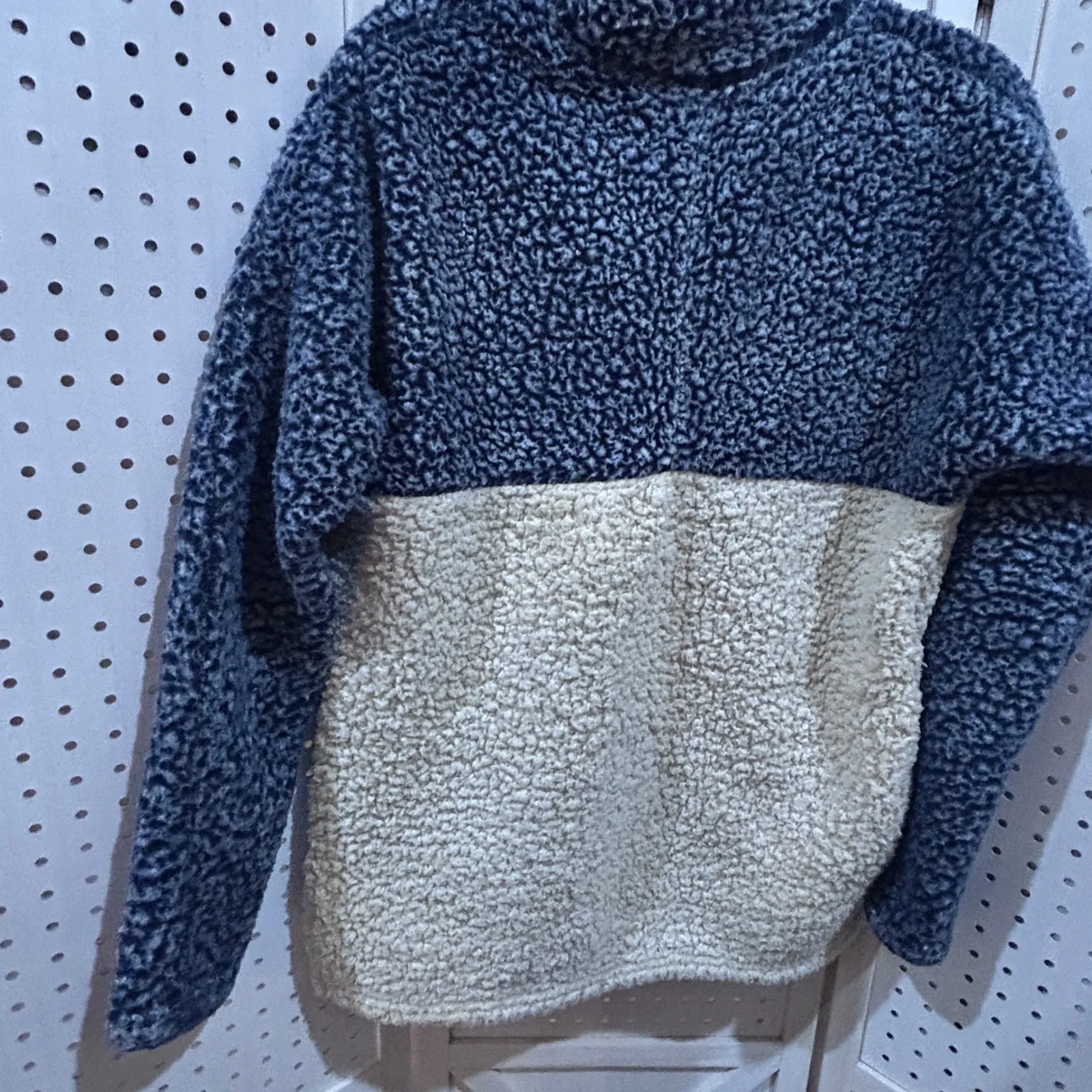 Time and Tru Sherpa Fleece Quarter Zip Pullover Blue Cream Color Block Size S - Image 7