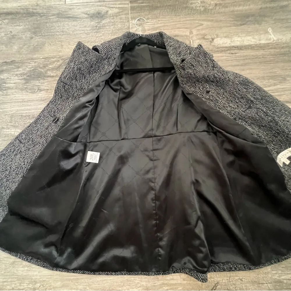 TRINA TURK Pea Coat Jacket Size 8 Women's Wool Blend Black Gray plaid #B - Image 5