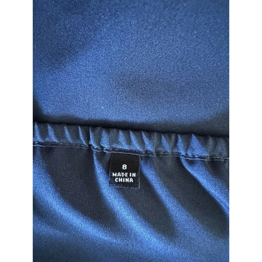 Madewell Navy Blue V Neck Satin Mini Slip Dress Women’s Size 8 - Image 7