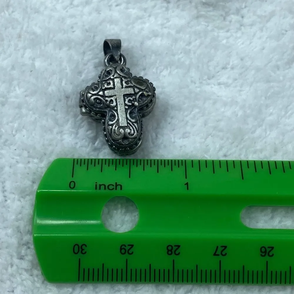 Prayer Box Cross Shape Christian Pendant Magnetic Closure Hinged Silver Color - Image 9