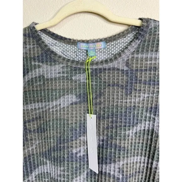 Good Luck Gem Camo Waffle Knit Long Sleeve‎ Top Puff Shoulder - Image 3