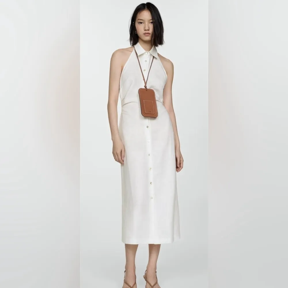 NWOT Mango white Linen shirt-collar Button Down Midi Casual dress sz 2 - Image 3