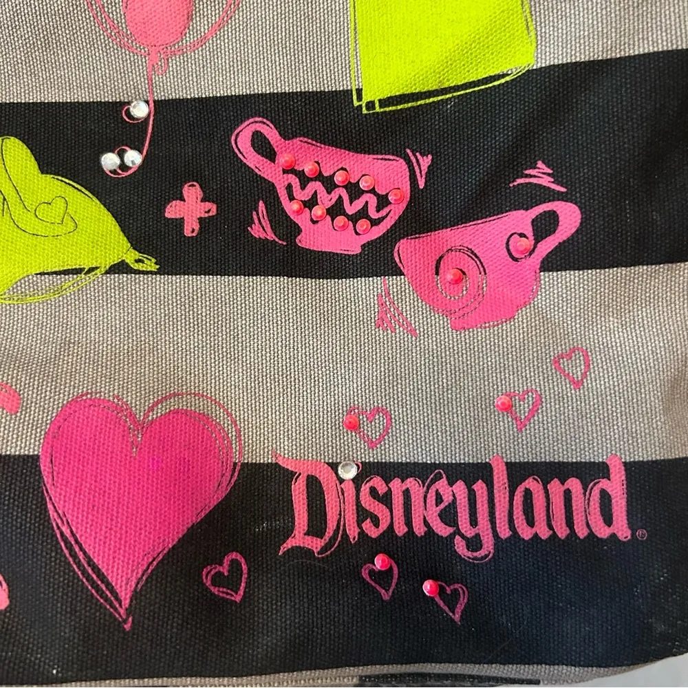 Disney Parks Disneyland Black, Gray and Neon Striped Canvas Tote Bag with Bow - Image 7