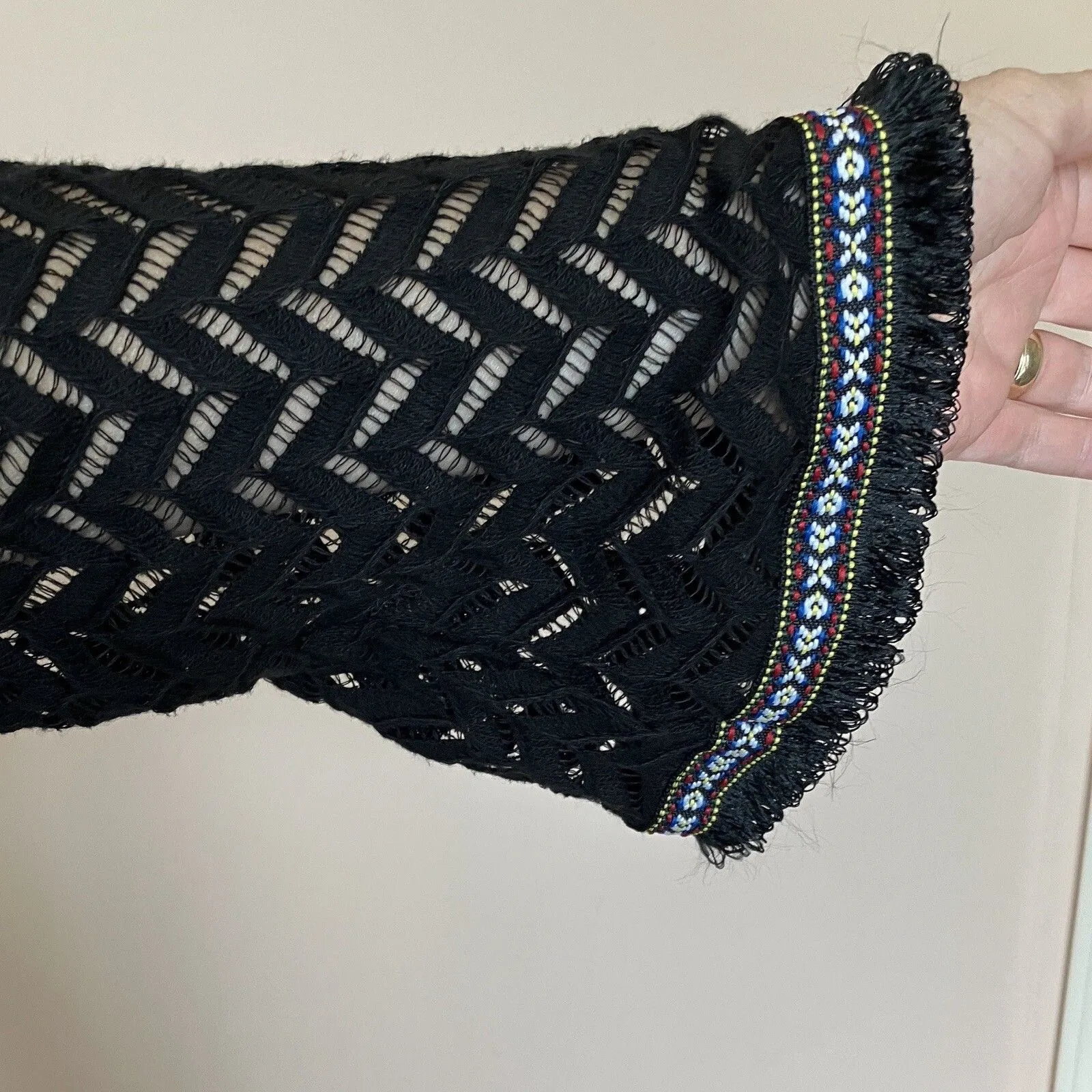 Crochet Dress Small Long Sleeve Midi Black Boho Hippie Pullover - Image 6