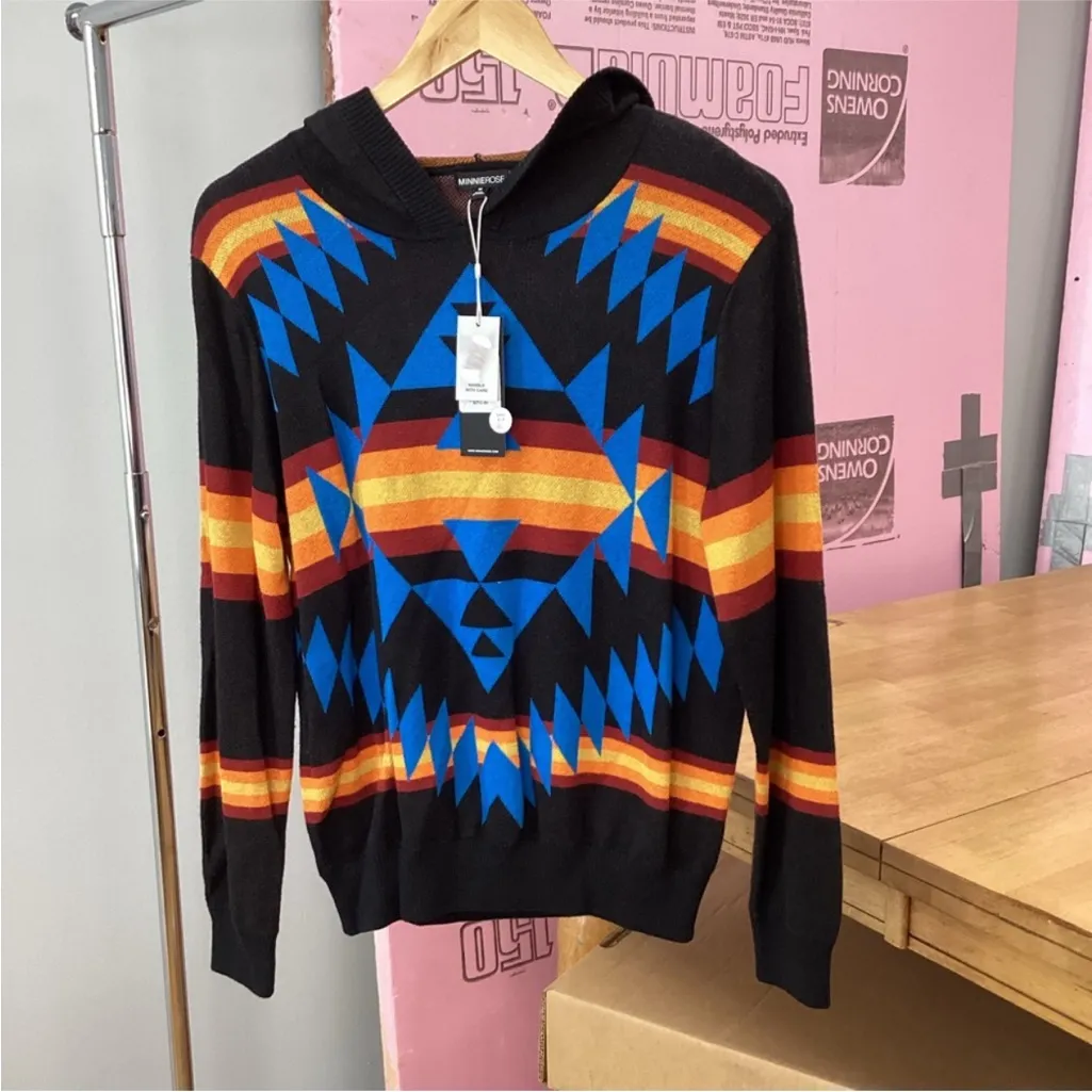 NWT Minnierose Southwestern Hoodie Sweater Cashmere Silk Blend Colorful size Med - Image 11