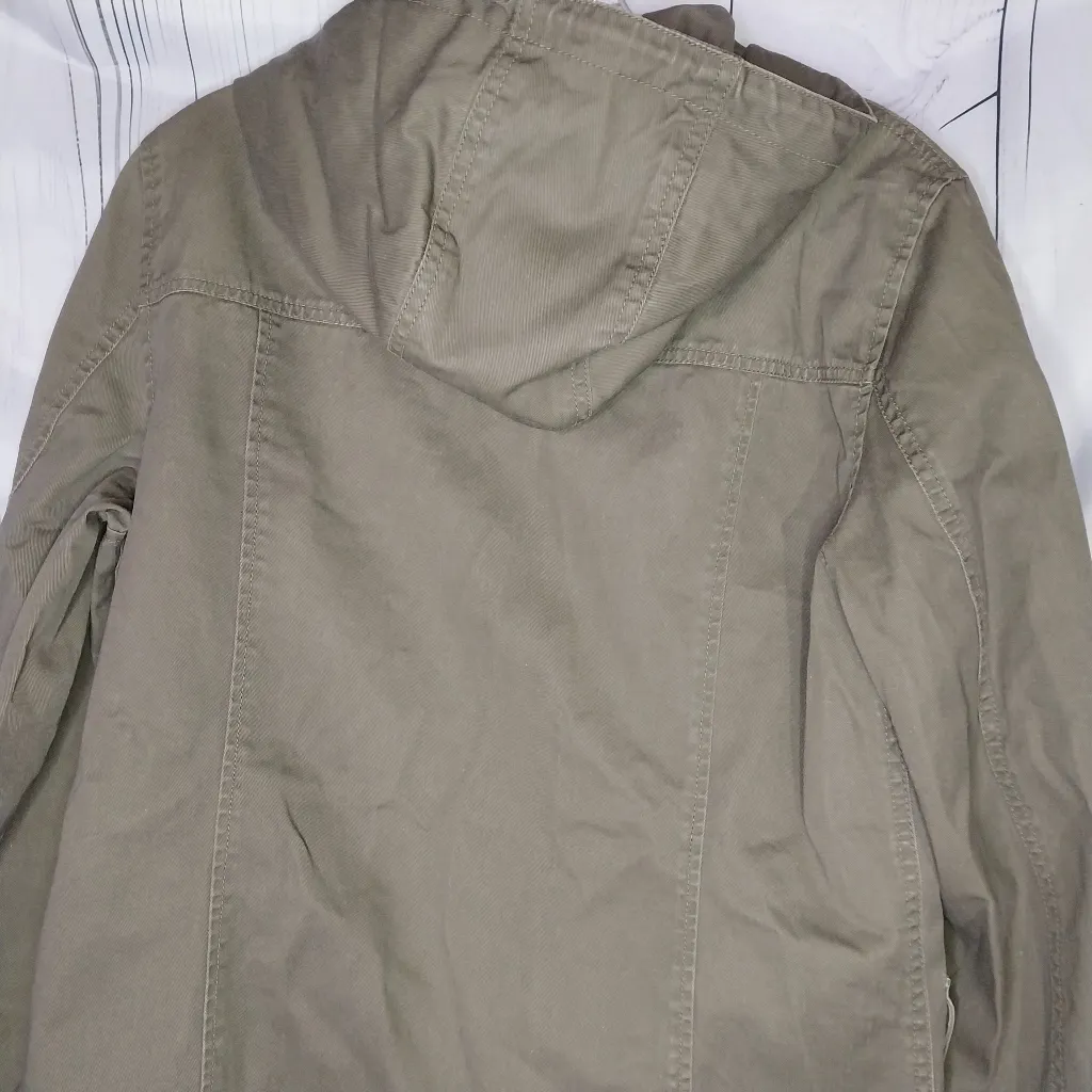 J.Crew Factory hooded resin coated field jacket olive green 100% cotton - Image 7