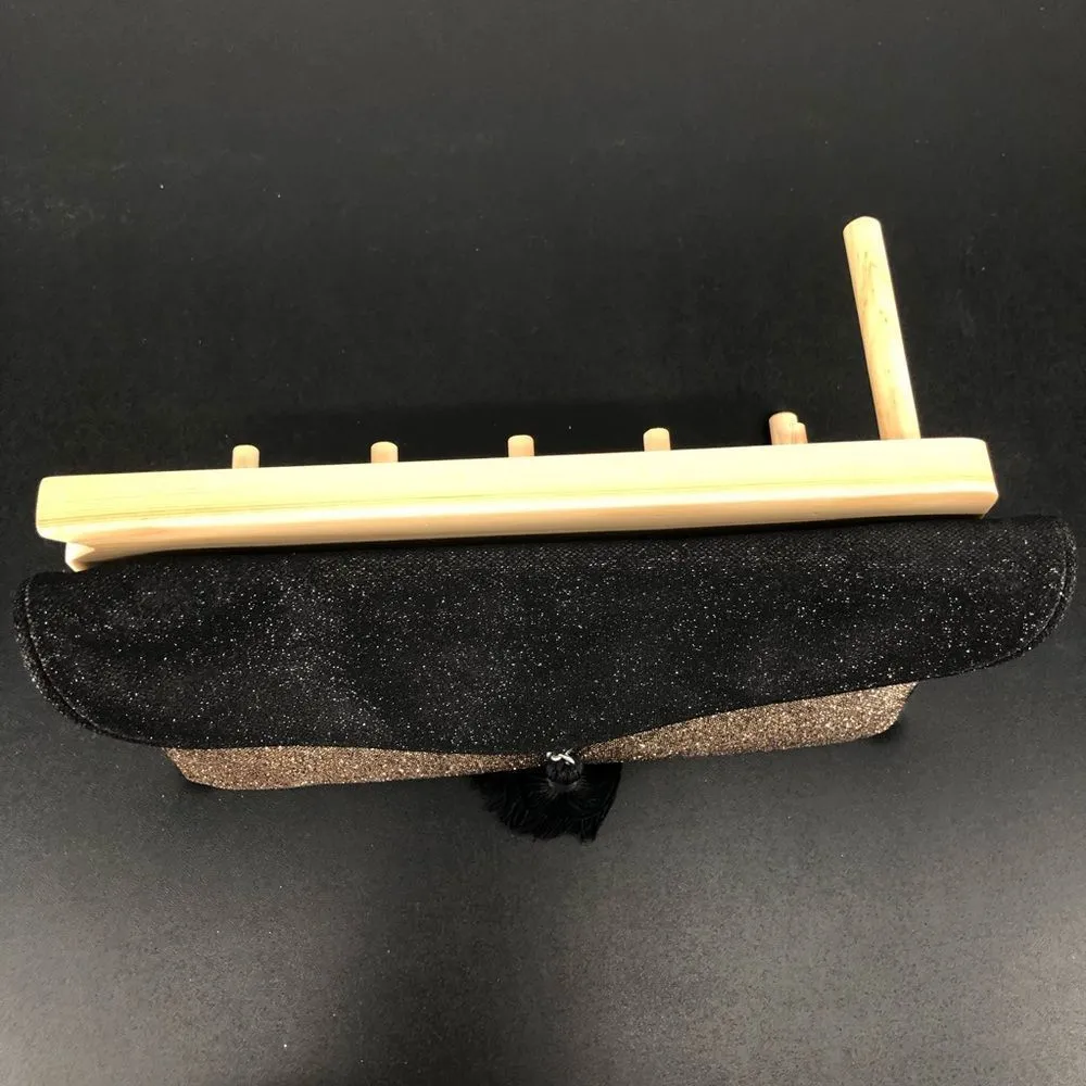 MNG Mango Shimmery Gold Black Envelope Tassel Convertible Clutch - Image 4