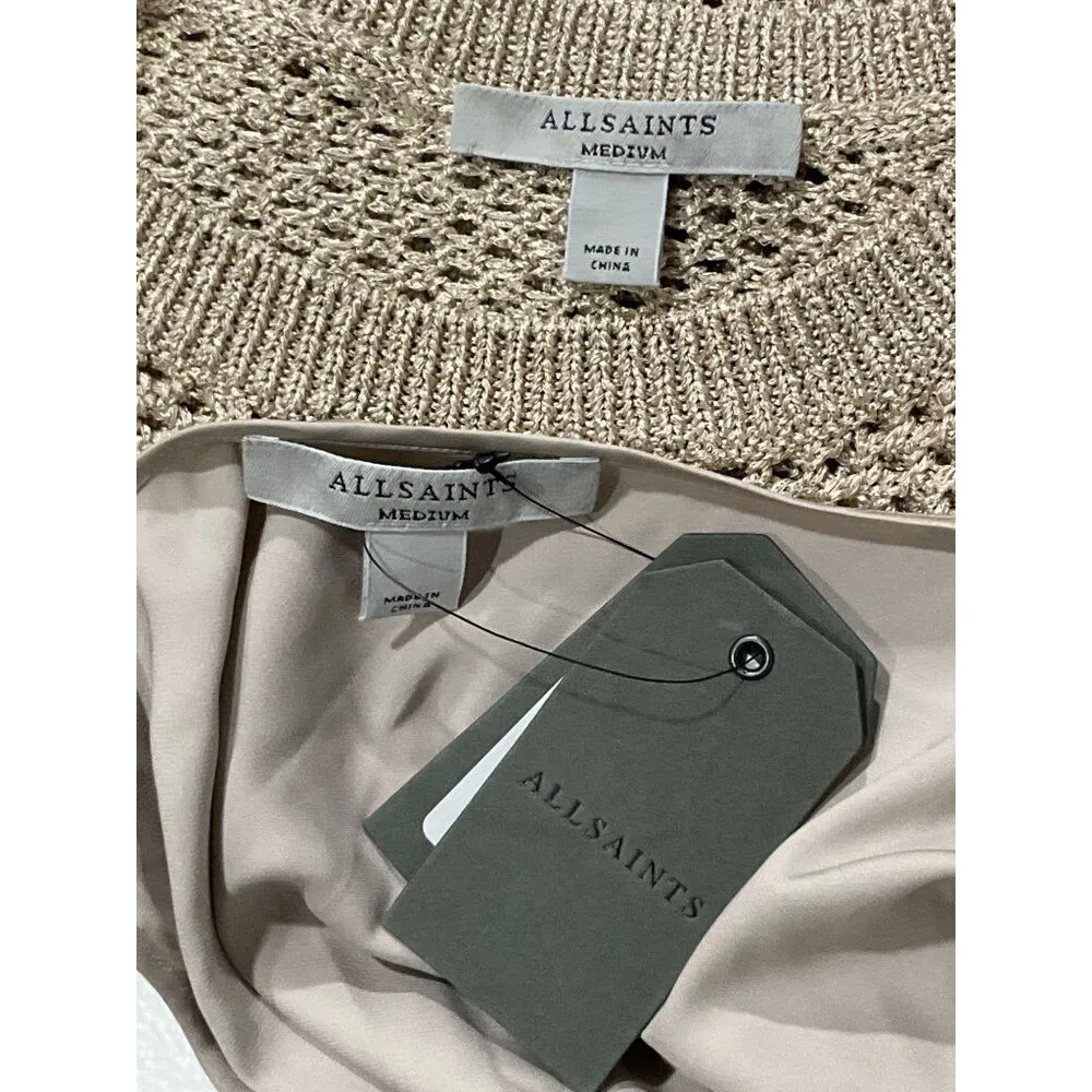 ALLSAINTS Jesse Dress in Gold Medium New Womens Knit Crochet Maxi Fringe - Image 9