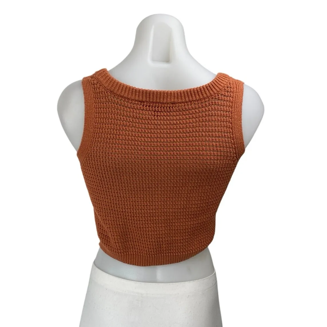 Lulus Brown Sleeveless Crochet Waffle Knit Sweater Vest Tank Crop Top Size XS - Image 2