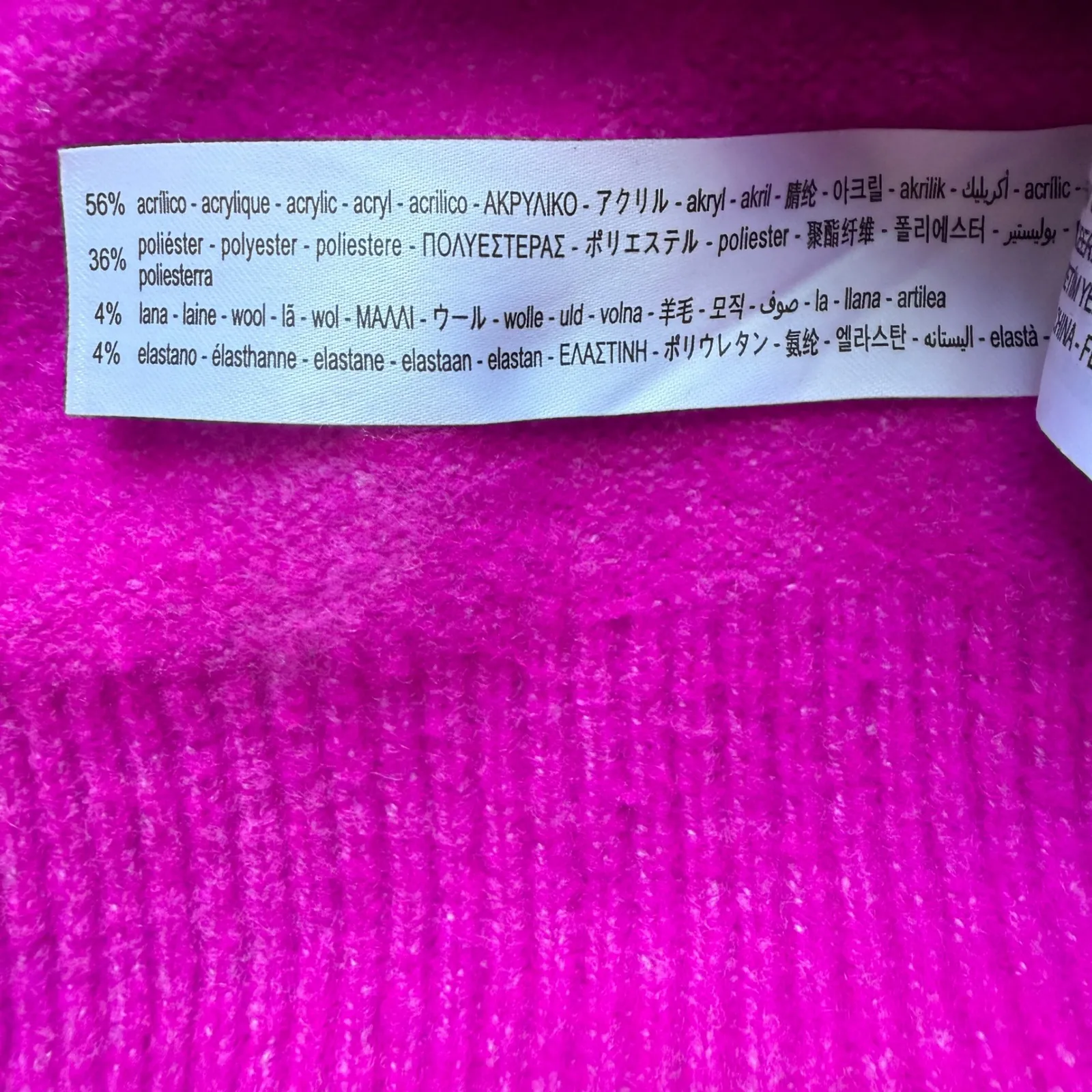 ZARA Bright Pink V Neck Long Sleeve Textured Sweater Medium - Image 4