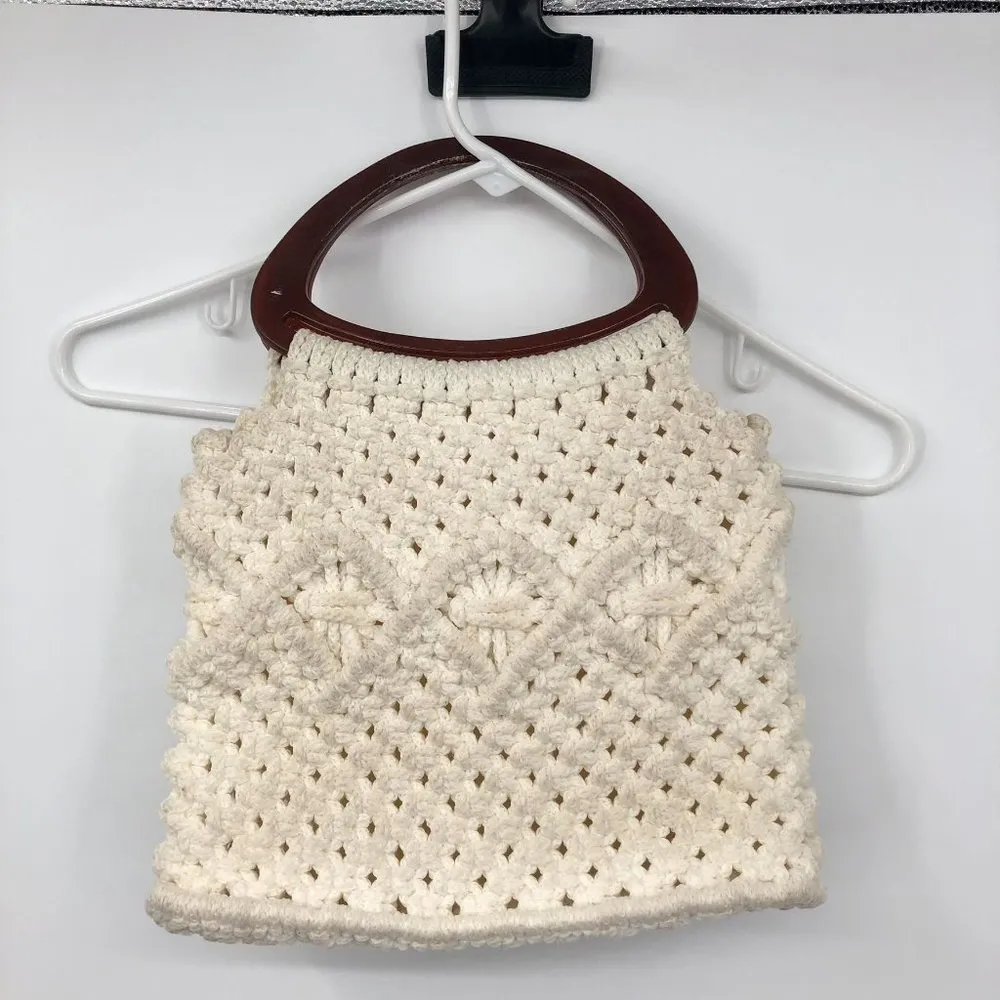 Vintage Hand Made Crocheted Purse Cream - Image 13