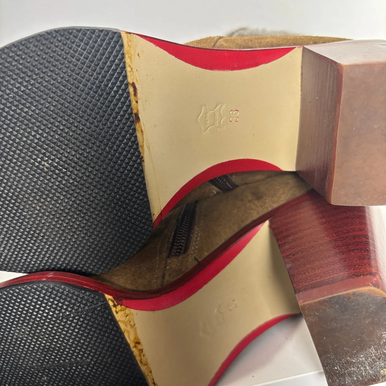 Vintage Giorgio Amaldi Italy suede shearling tall boots square toe 36 (US 6) Brown Size 5 - Image 8