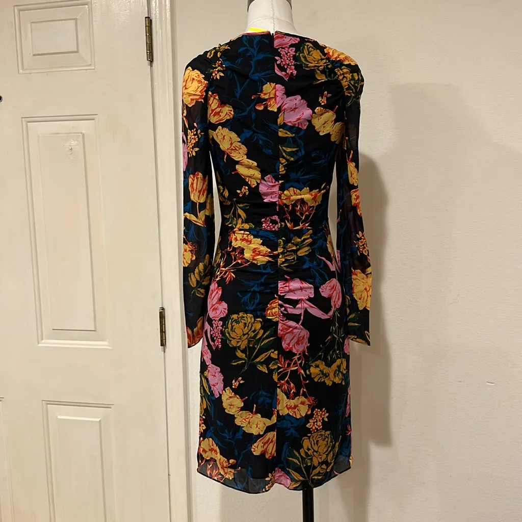 Digital Bloom Silk Bodycon Dress Black Size 4 - Image 9