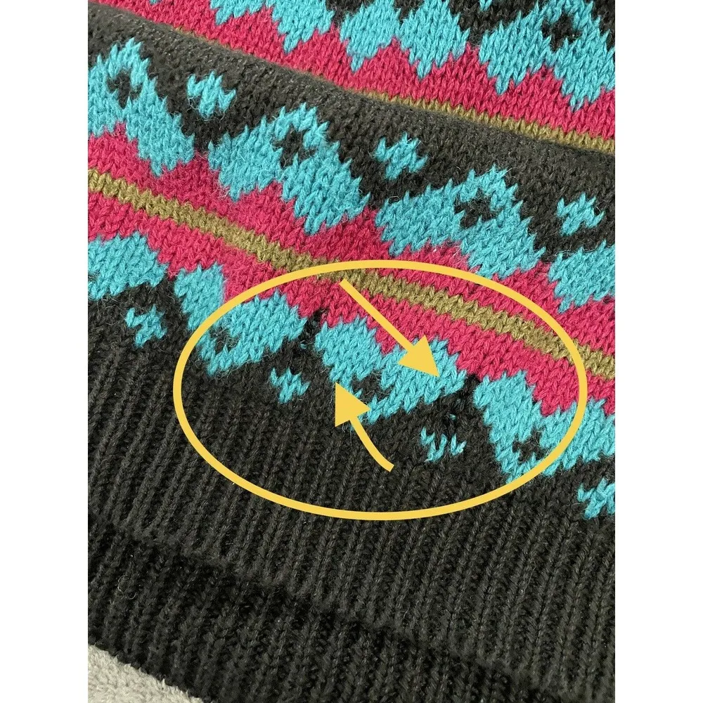 Vintage Pasta Ramie Cotton Aztec Knit Sweater Multicolor Size Medium FLAW - Image 9