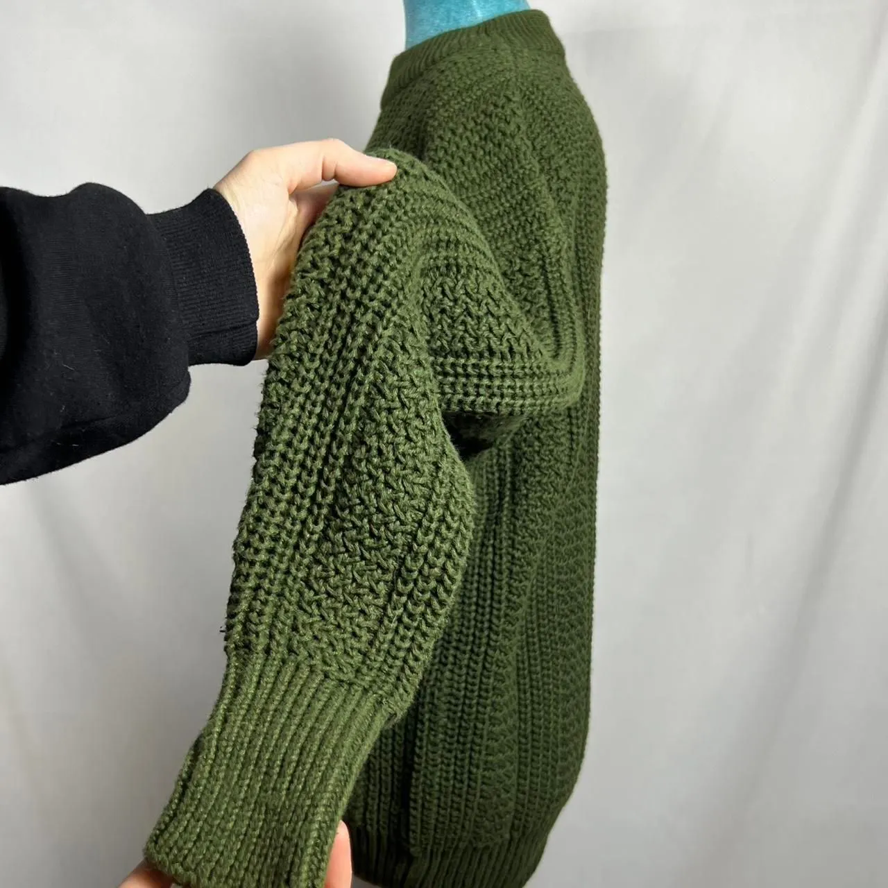 Vintage STRUCTURE Olive Green Open Knit Crewneck Sweater - Image 4