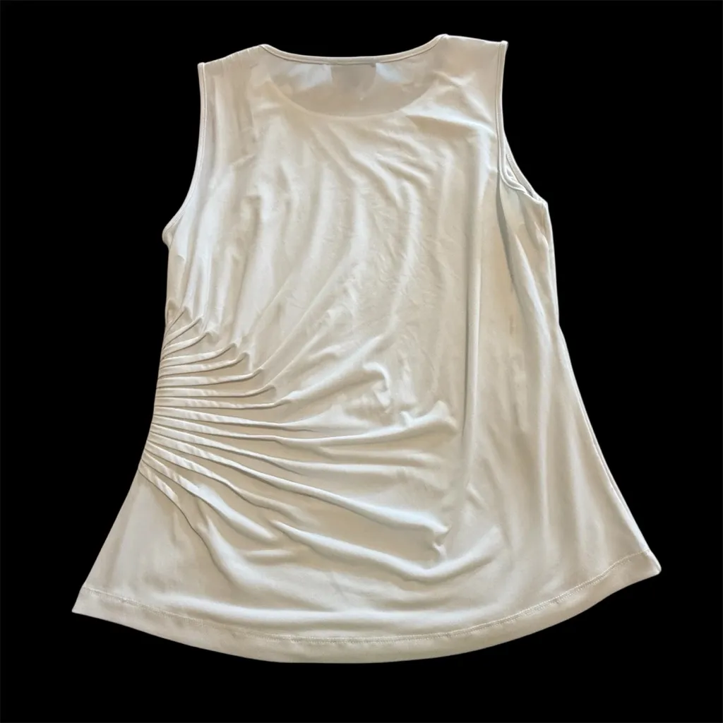 Calvin Klein Women's White Sleeveless Side Ruching Top Medium - Image 4