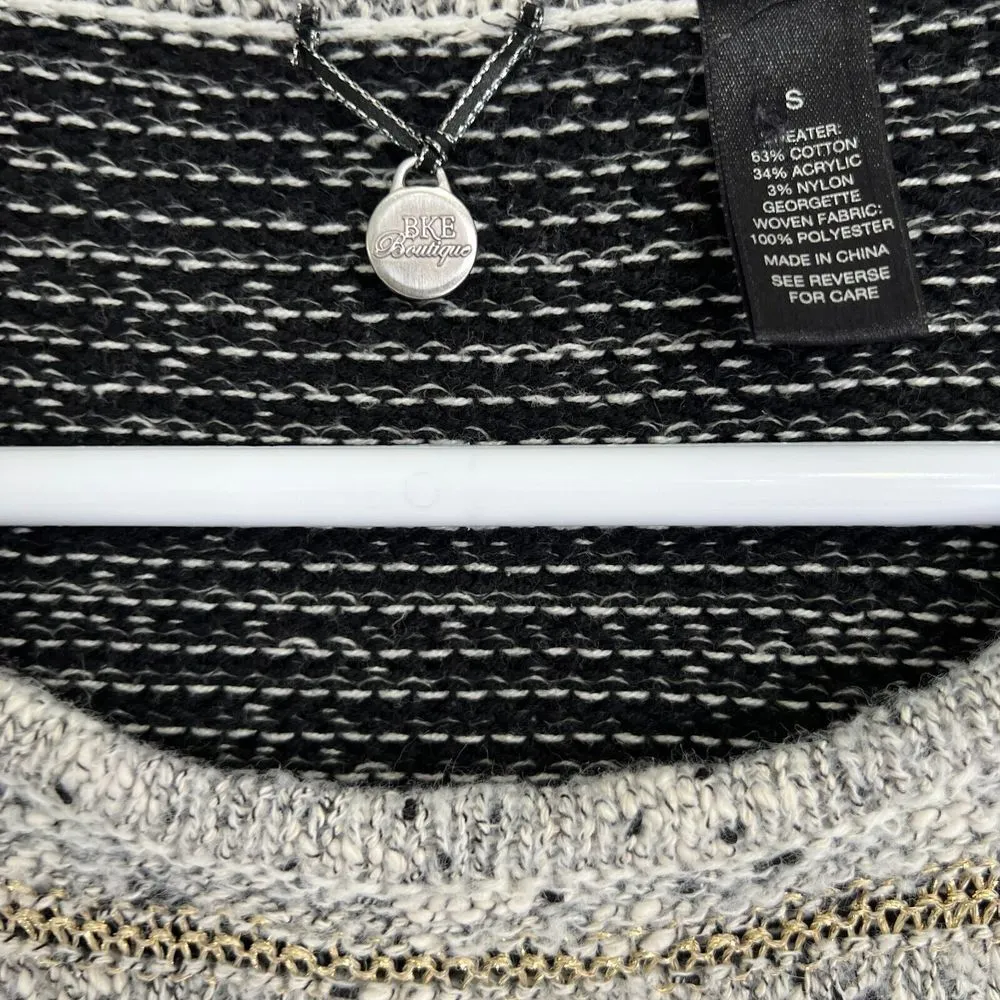 Bke Boutique Black/Gold Womens Small Sweater  3/4 Sleeve Fisherman Knit Pullover - Image 4