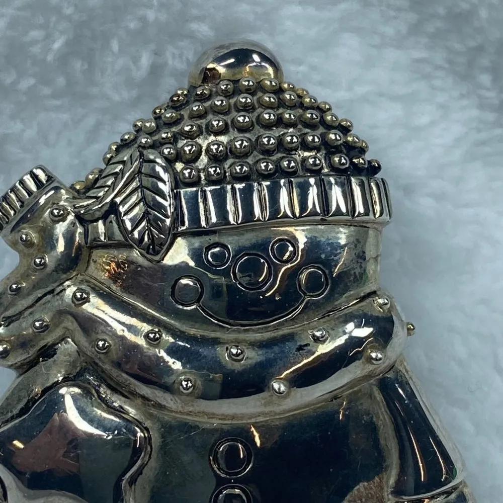 Snowman Winter Christmas Holiday Jewelry Brooch Pendant Scarf Hat Silver Tone - Image 6
