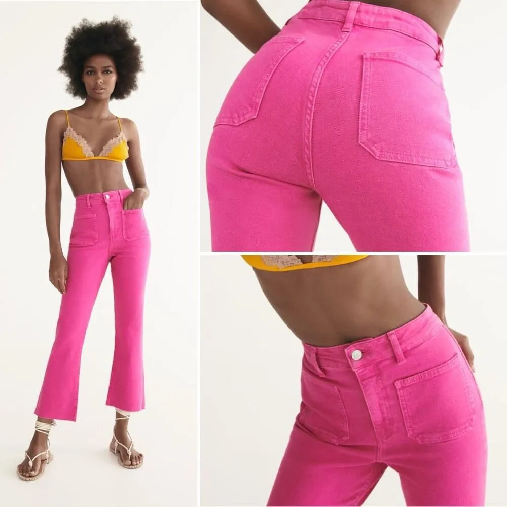 Zara Sailor Cropped Flare Jeans in Fuscia Size 4 - Image 4