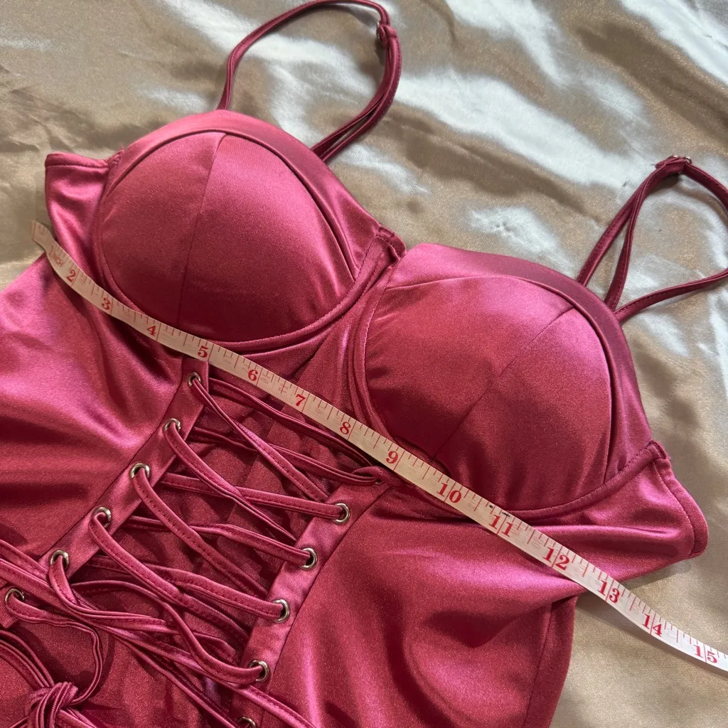 Pink Satin Corset Mini Dress - Image 3