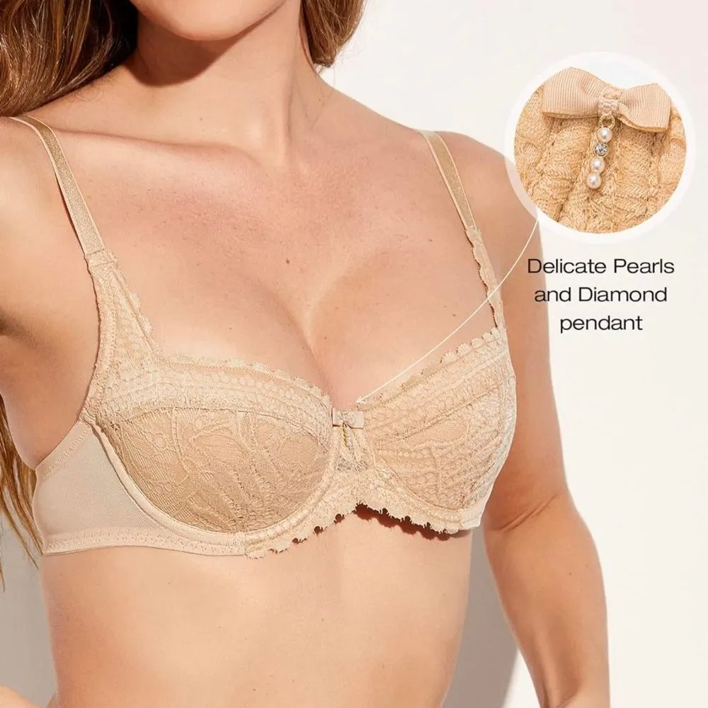 Women’s Nude Bra Underwire fresh fabric push up lace lightly tan 34C. - Image 2
