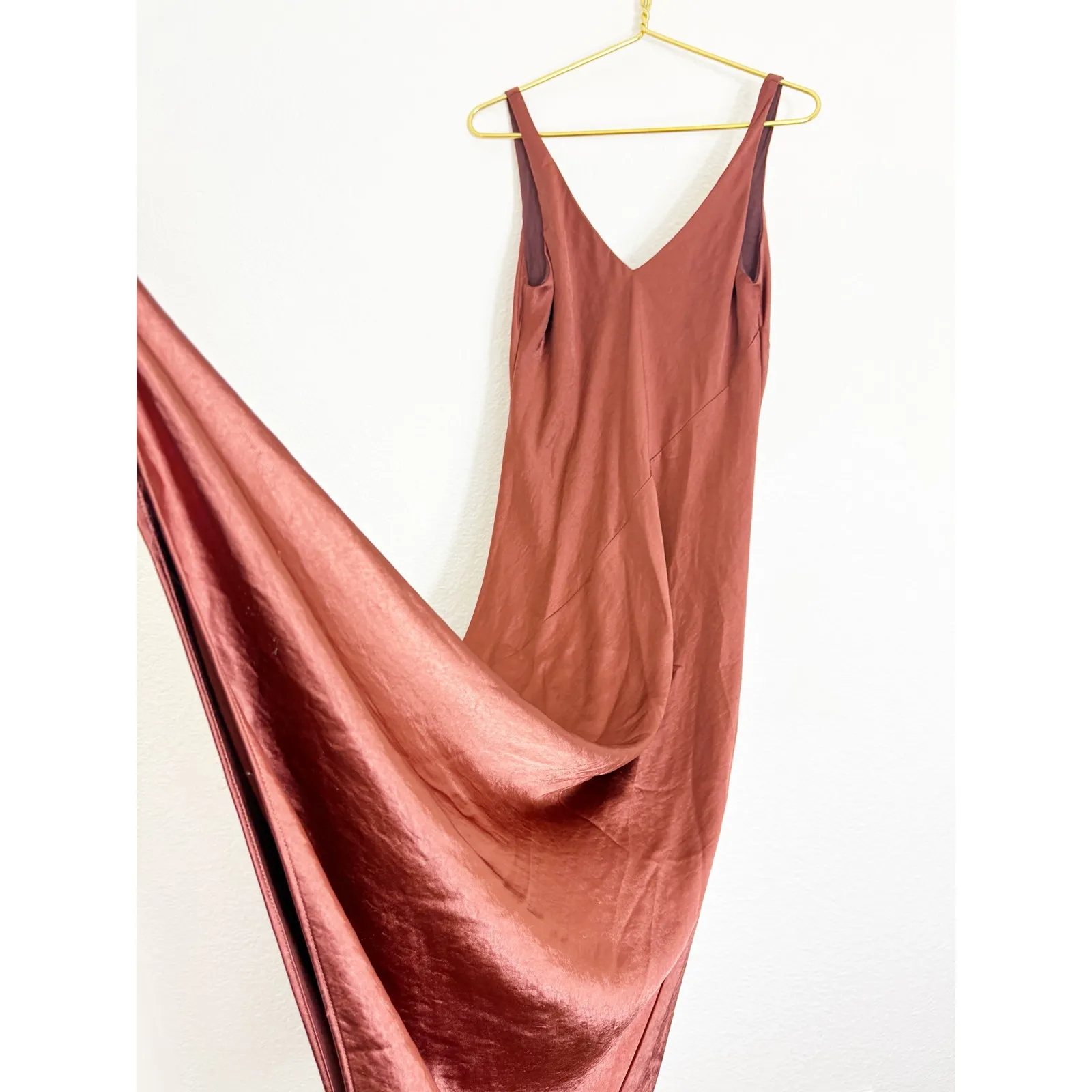 Anthropologie Line + Dot Loulou Satin Slip Midi Dress Medium Rust Quiet Luxury - Image 12