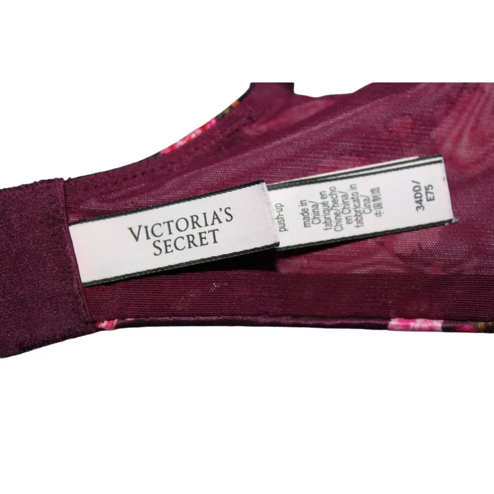 Women's Victoria's Secret Dream Angels Push-Up Bra Red Pink Floral Bra Size 34DD - Image 3