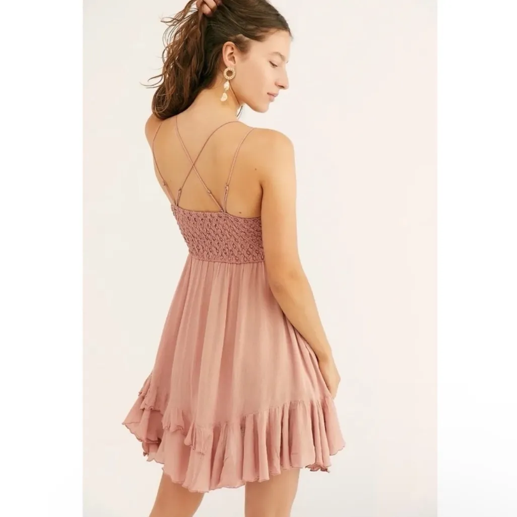 Free People XS Adella Mini Dress Mauve Pink - Image 8