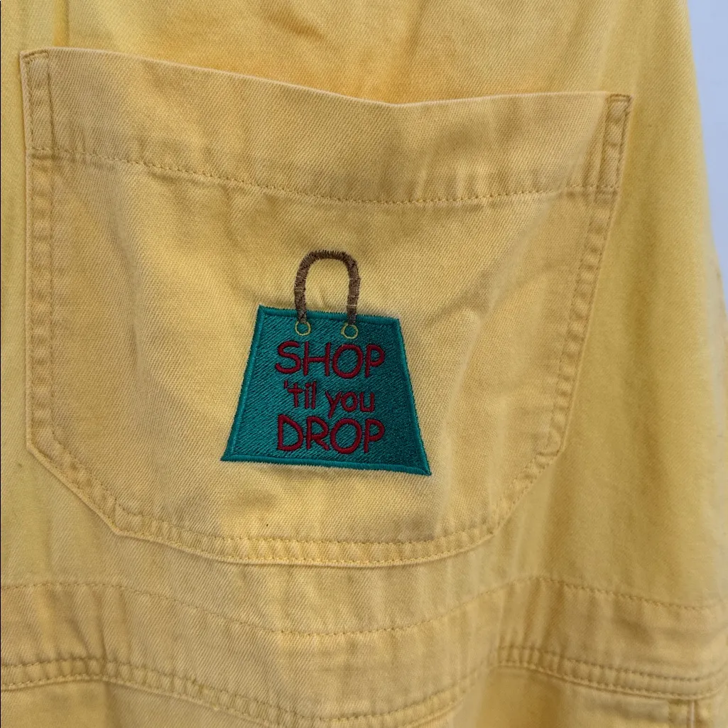Sunny Yellow Women's embroidered shop til you drop cropped overalls L novelty Size L - Image 8