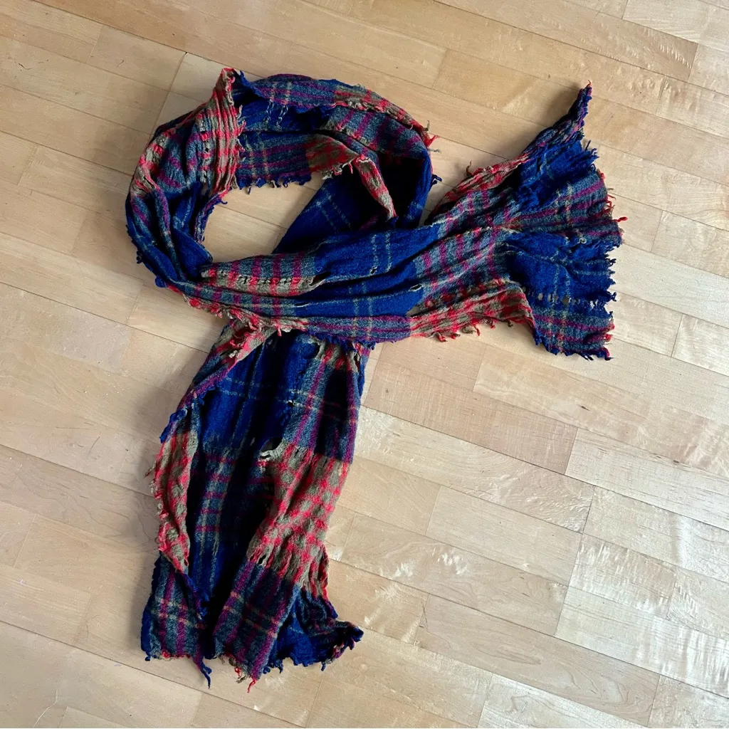 Madewell Distressed Plaid Wool Scarf, Colorful Muted Earth Tones, Unisex - Image 5