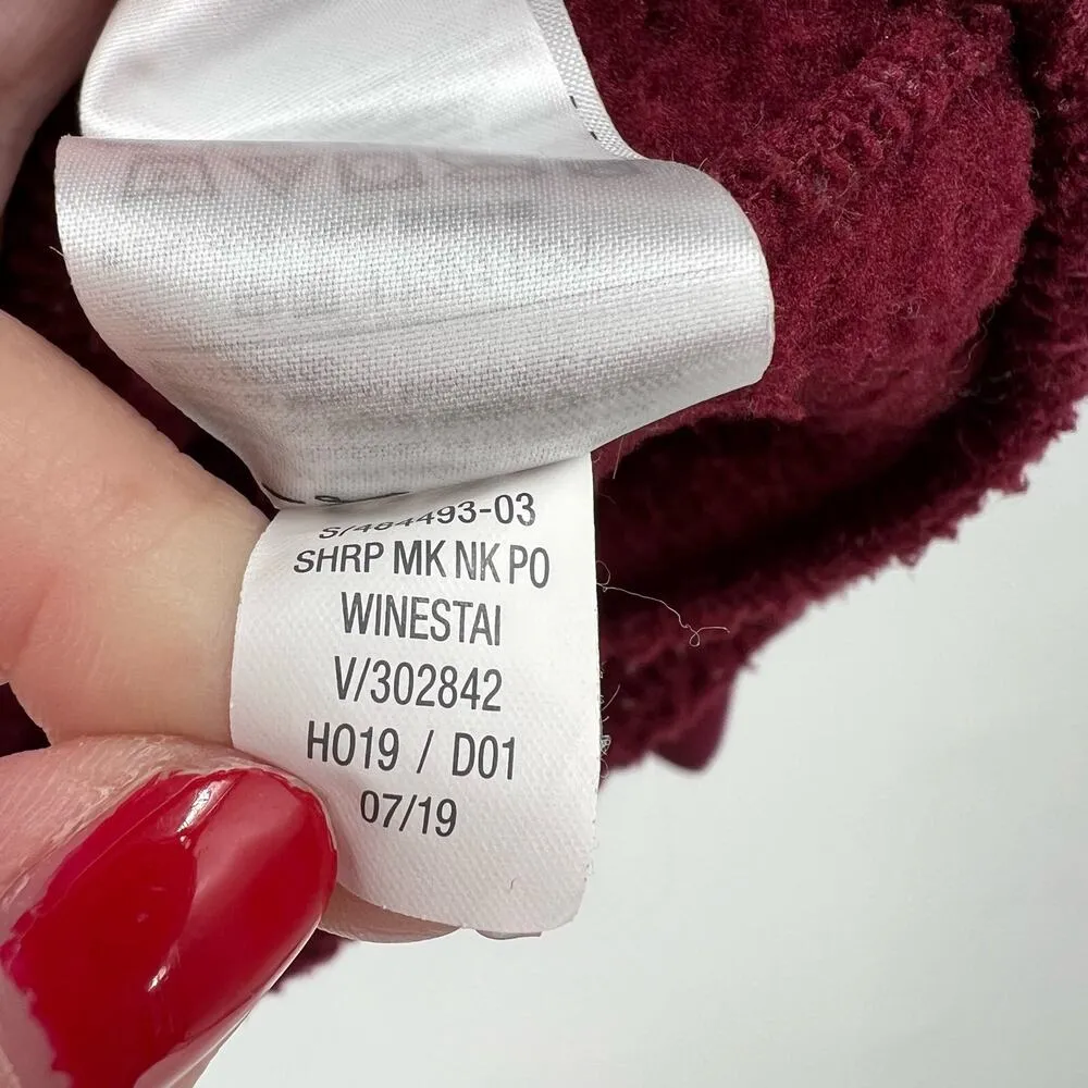 Old Navy Loose Cozy Sherpa Sweatshirt wine stain burgundy cozy long sleeve sz XL - Image 8