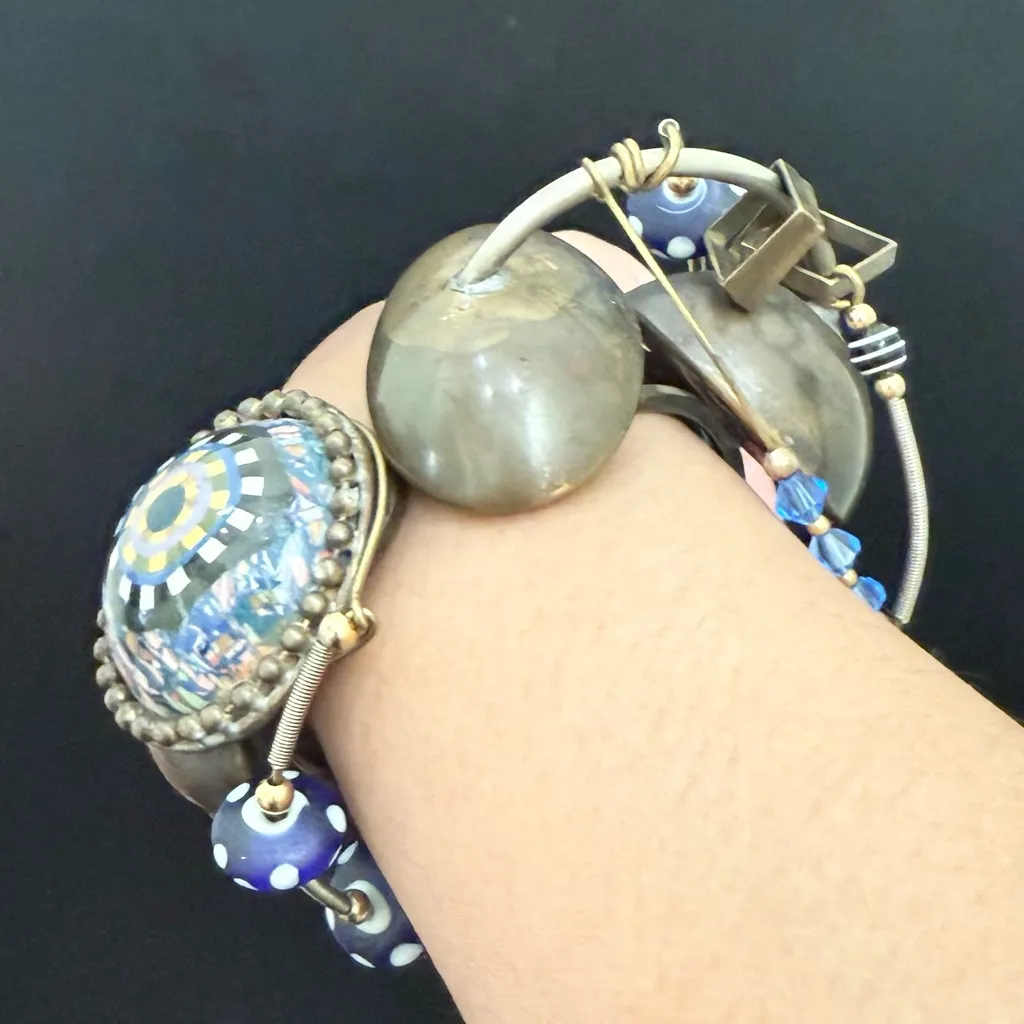 Unique Handcrafted Steam Punk Mixed Metal Chunky Hinged Bangle Bracelet 106.9g. Brown - Image 4