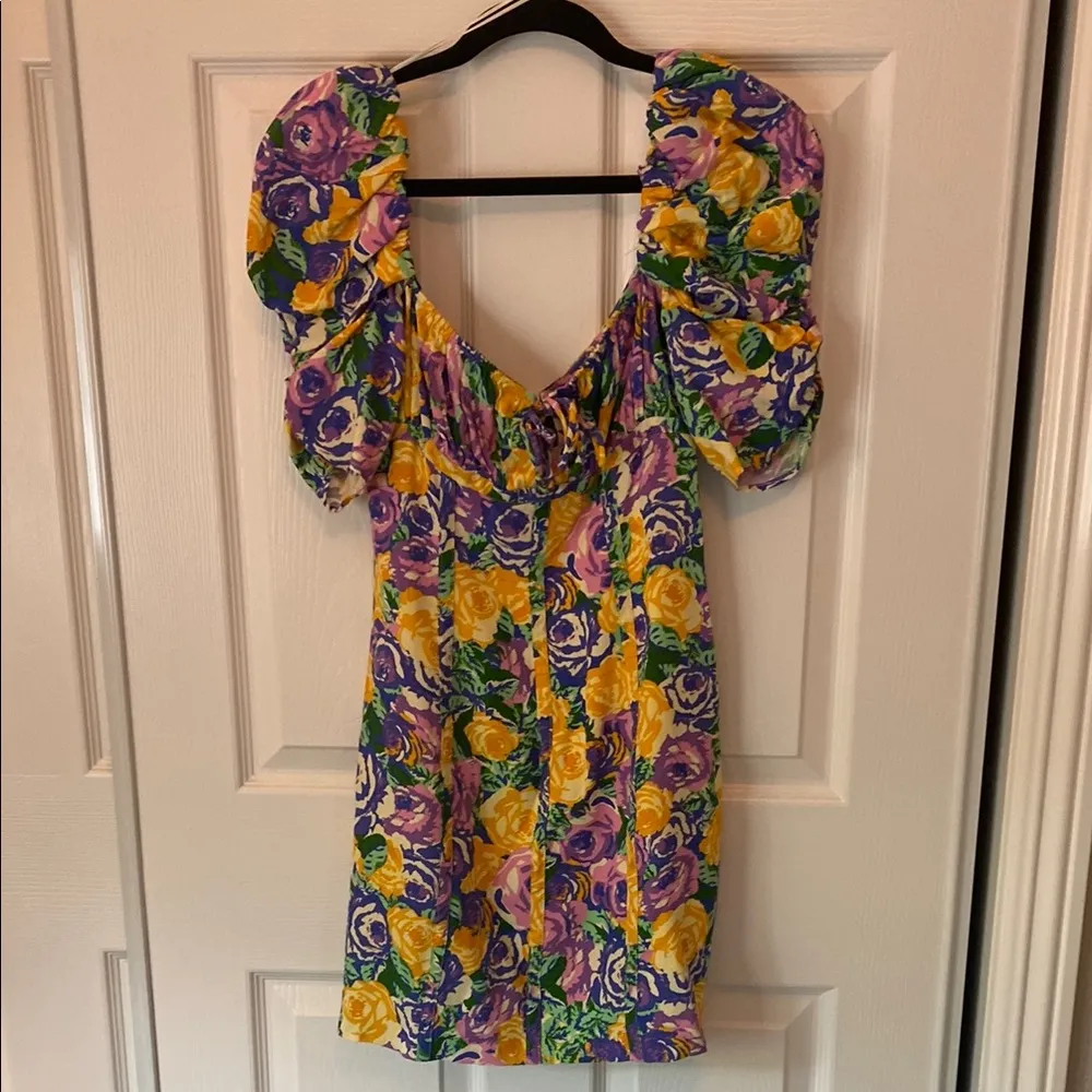 Zara Floral Mini Dress with Puff Sleeve Detail - Image 2