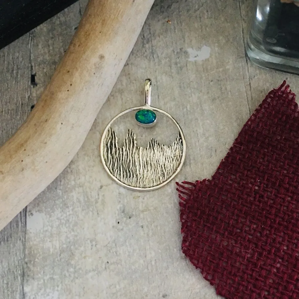 Sterling Silver Fire Opal Art Deco Pendant Blue - Image 2