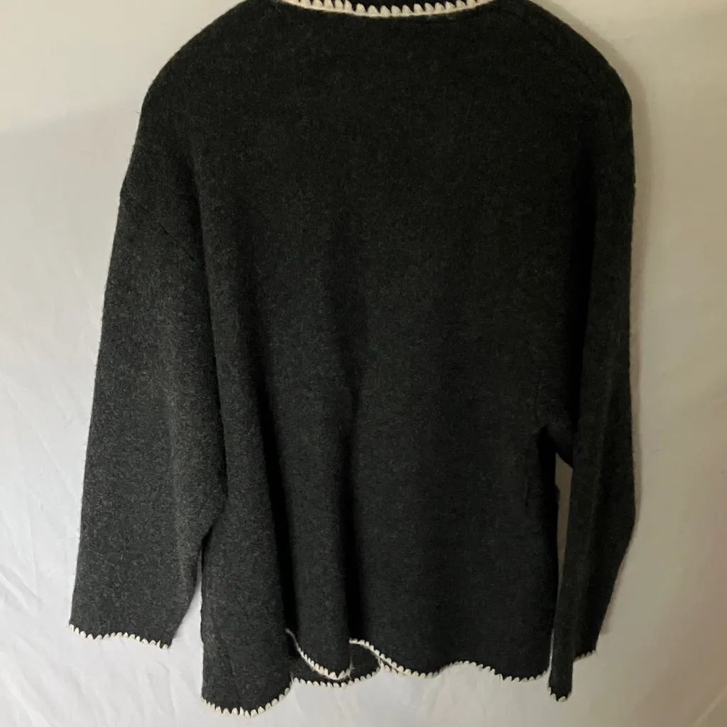 Vici: Charcoal Open-Front Sweater- White Trim- Oversized- XS/S - Image 10